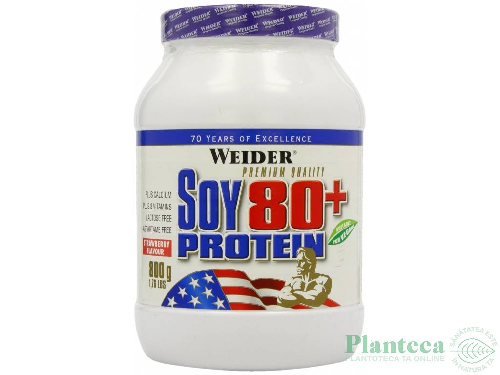 Pulbere proteica soia izolat 80+ capsuni 800g - WEIDER