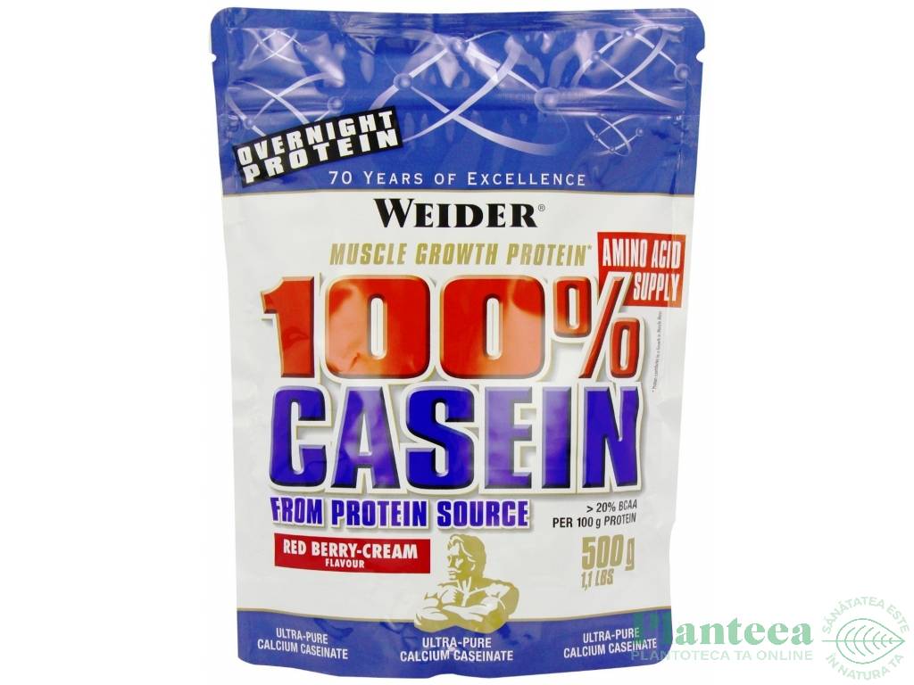 Pulbere proteica caseina 100% zi noapte fructe rosii crema 500g - WEIDER