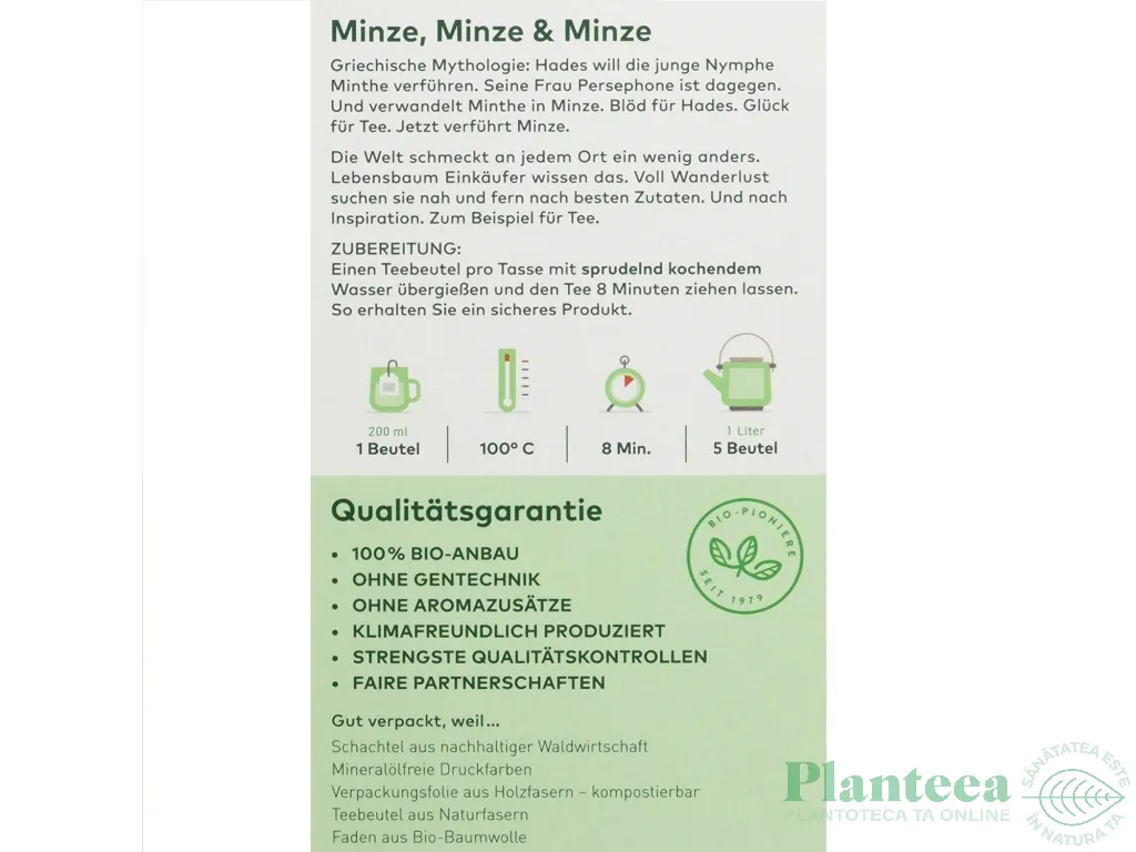 Ceai menta 3sort eco 20dz - LEBENSBAUM