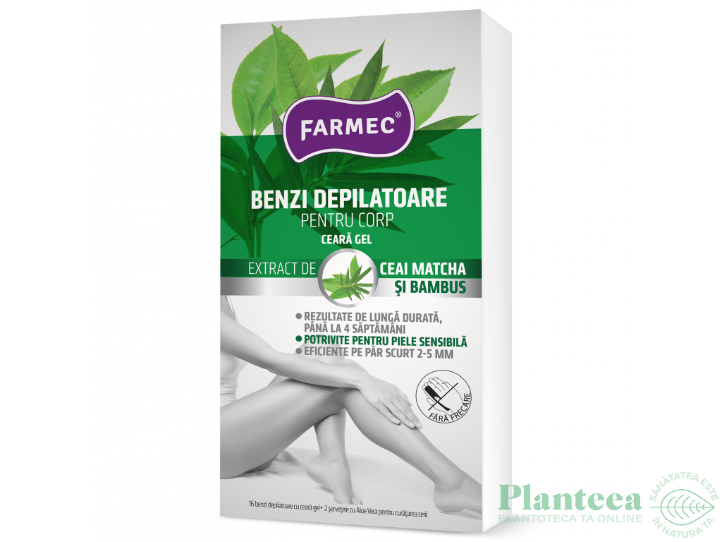 Benzi depilatoare corp cu ceara gel ceai matcha bambus 16b - FARMEC