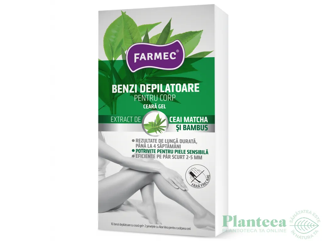 Benzi depilatoare corp cu ceara gel ceai matcha bambus 16b - FARMEC