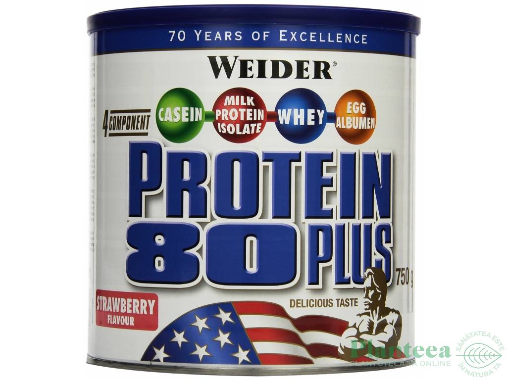 Pulbere proteica mix 4sort 80+ capsuni 750g - WEIDER