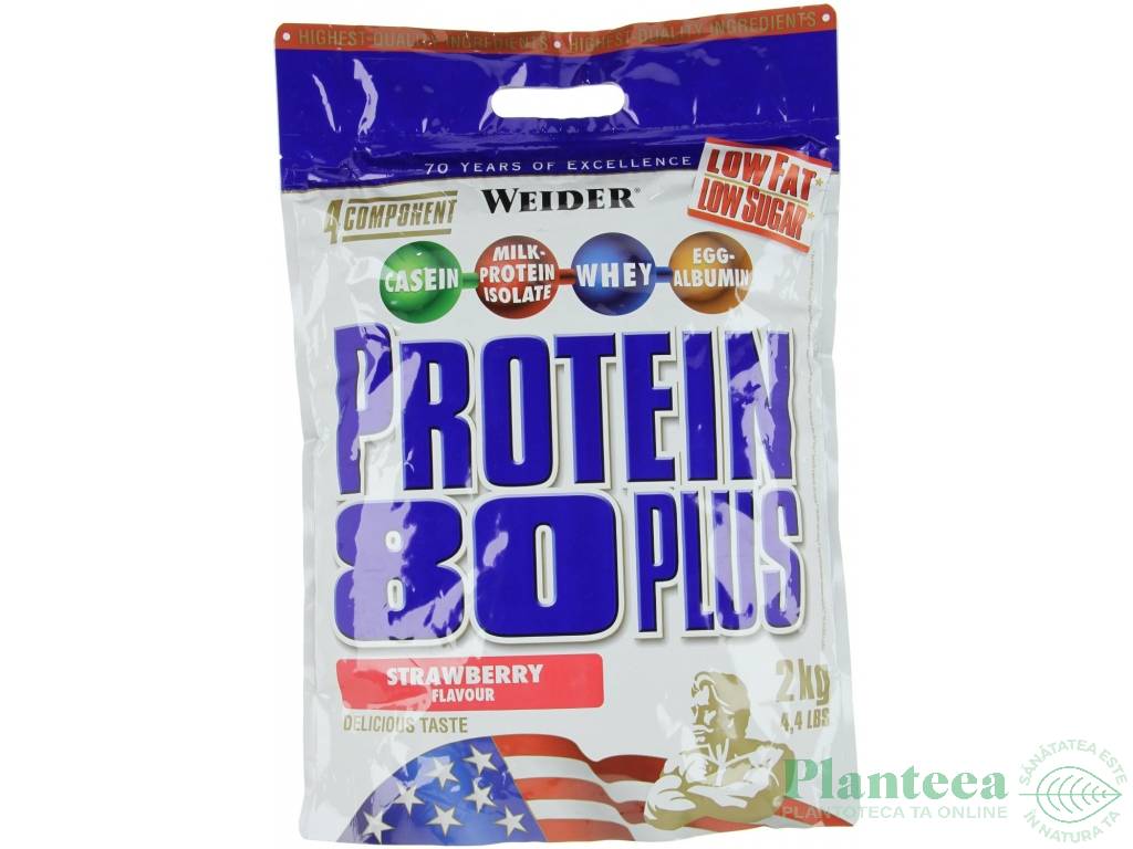 Pulbere proteica mix 4sort 80+ capsuni 2kg - WEIDER