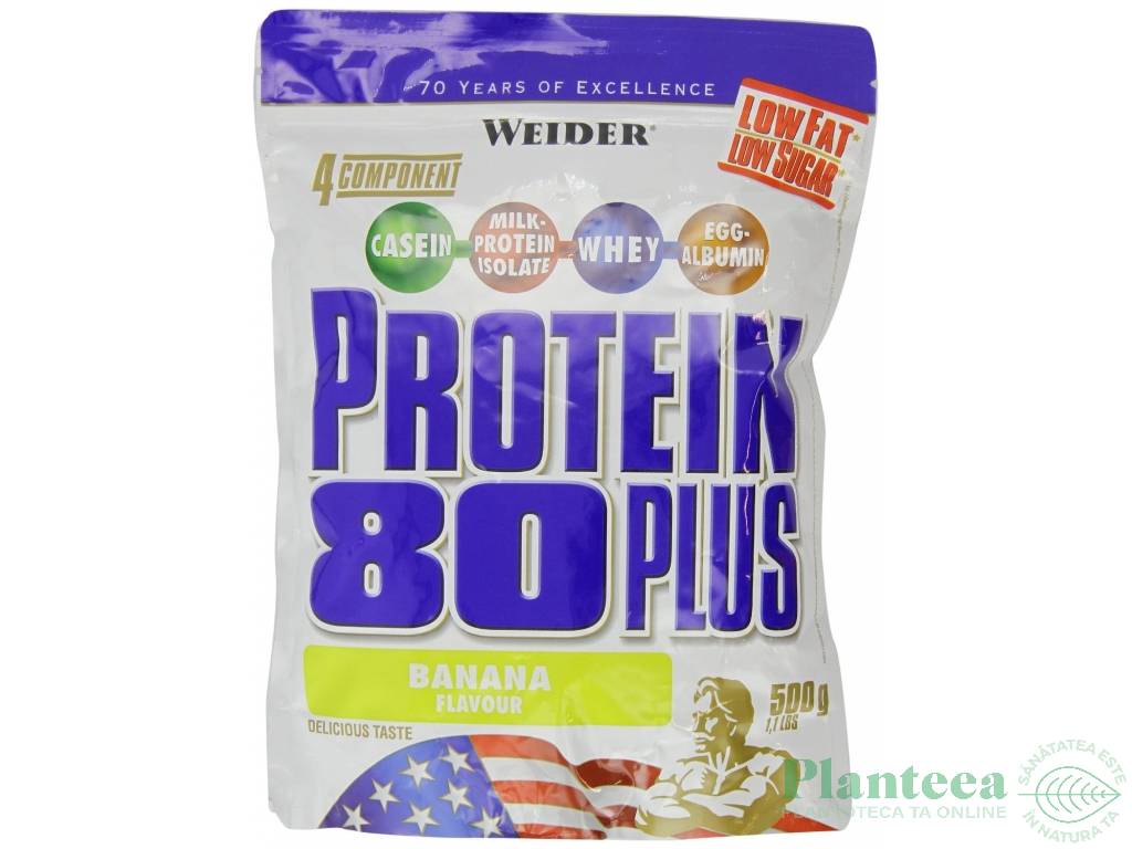 Pulbere proteica mix 4sort 80+ banane 500g - WEIDER