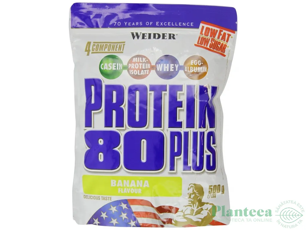 Pulbere proteica mix 4sort 80+ banane 500g - WEIDER