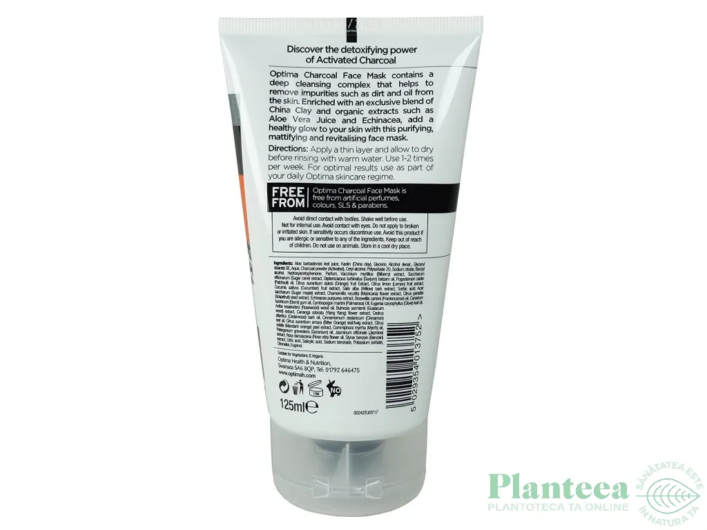 Masca fata purificatoare carbune activ 125ml - OPTIMA HEALTH