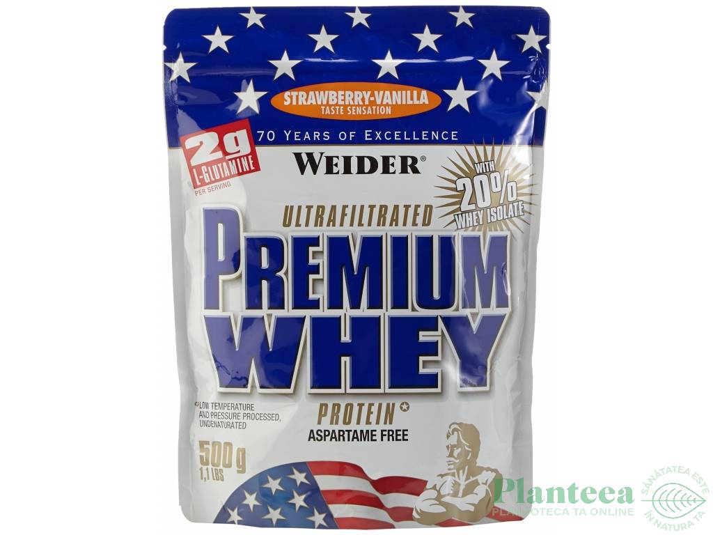 Pulbere proteica zer concentrat izolat Premium capsuni vanilie 500g - WEIDER