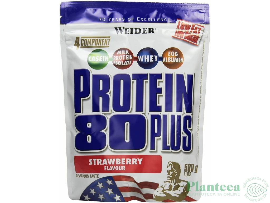 Pulbere proteica mix 4sort 80+ capsuni 500g - WEIDER