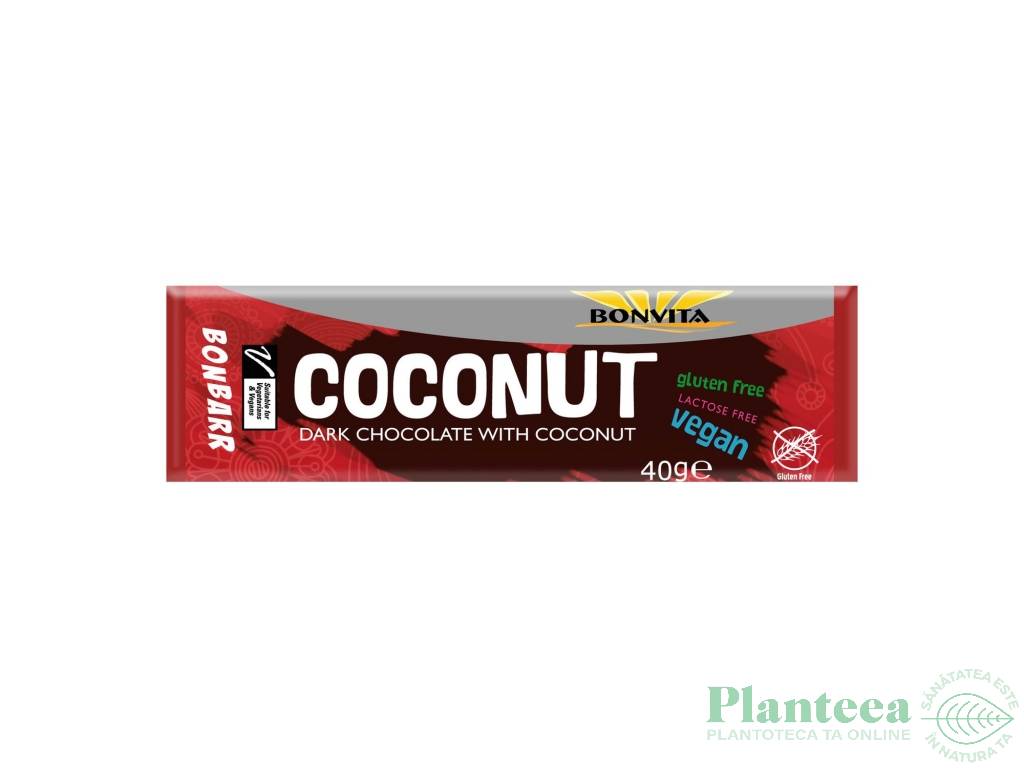 Baton ciocolata neagra cocos Bonbarr fara gluten eco 40g - BONVITA