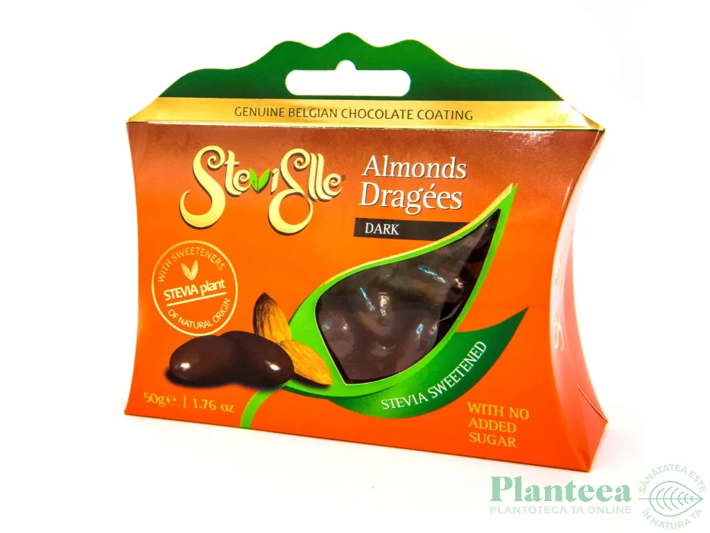 Drajeuri migdale in ciocolata neagra 50g - STEVIELLE