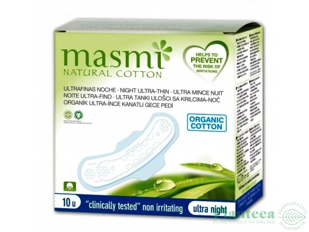 Absorbante zilnice aripioare noapte bumbac organic 10b - MASMI