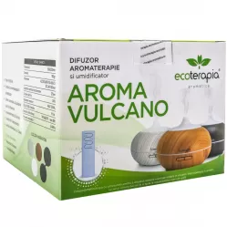 Difuzor ultrasonic aromaterapie multicolor Vulcano lemn gri cu telecomanda 550ml - ECOTERAPIA