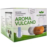 Difuzor ultrasonic aromaterapie multicolor Vulcano lemn inchis cu telecomanda 550ml - ECOTERAPIA