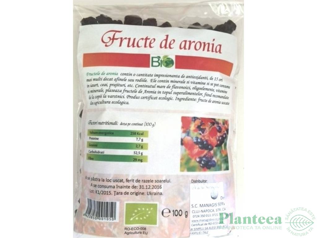Aronia fructe uscate eco 100g - DECO ITALIA