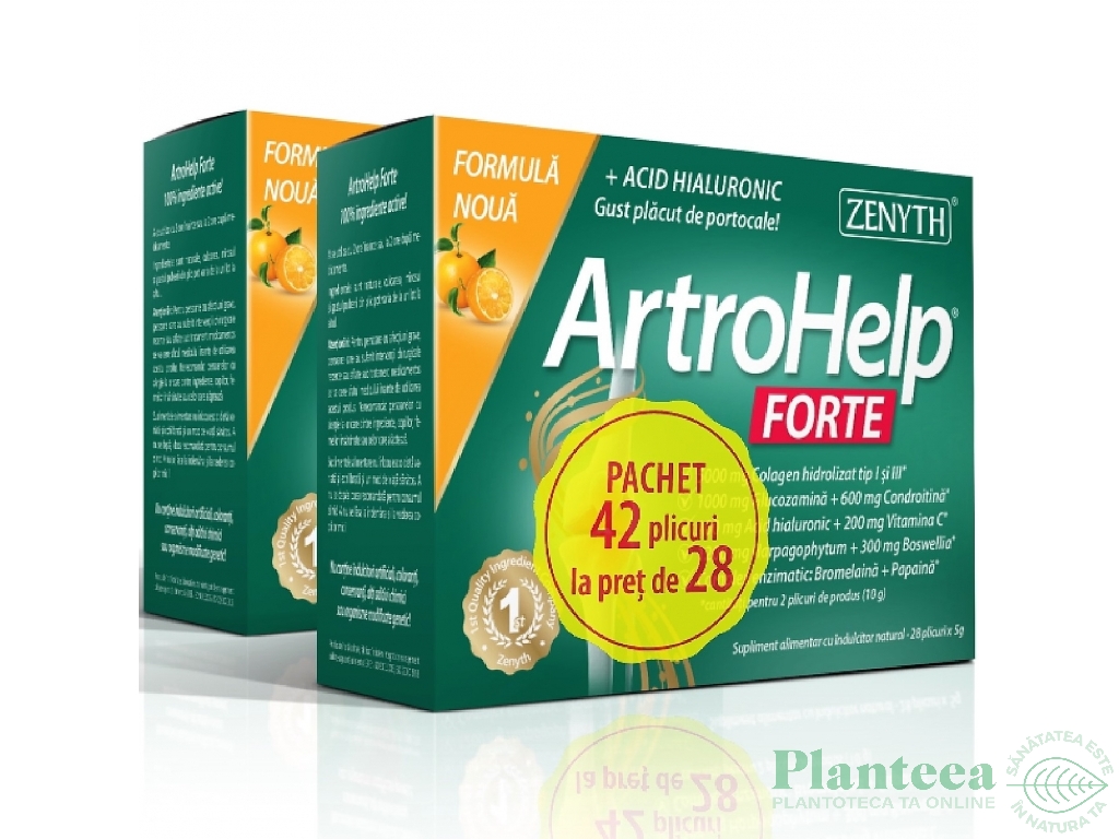 Pachet ArtroHelp forte acid hialuronic portocala 28+14pl - ZENYTH