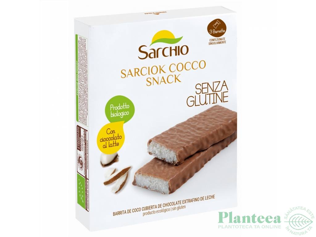 Batoane cocos glazura ciocolata lapte fara gluten eco 3x30g - SARCHIO