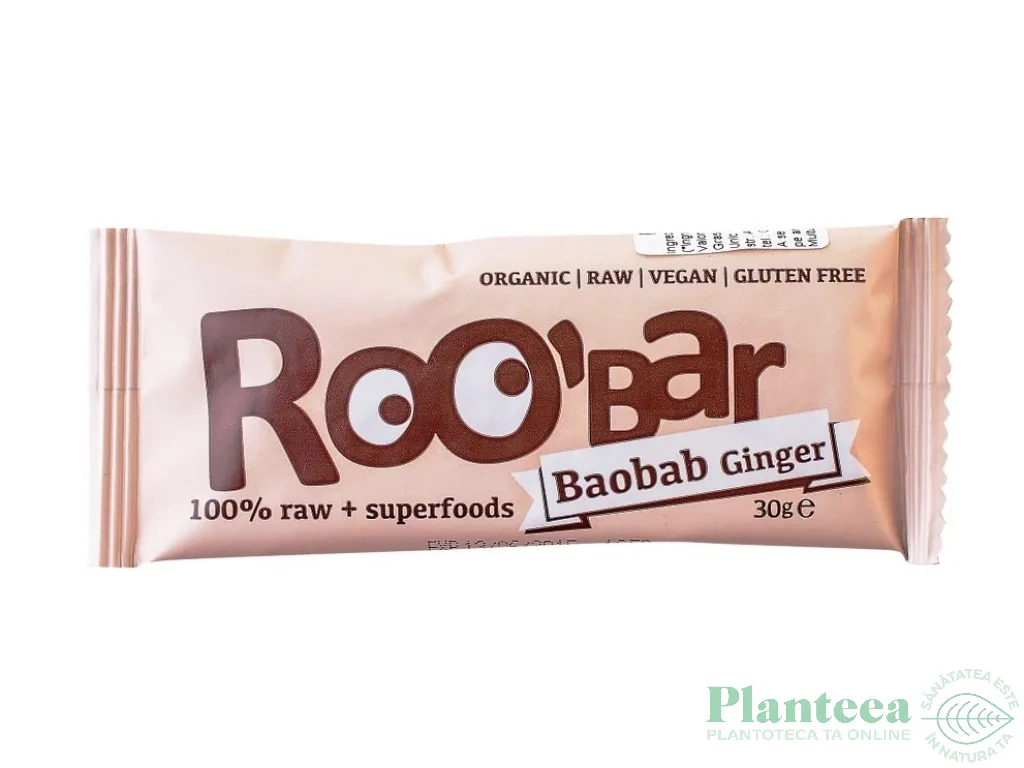 Baton baobab ghimbir raw bio 30g - ROOBAR