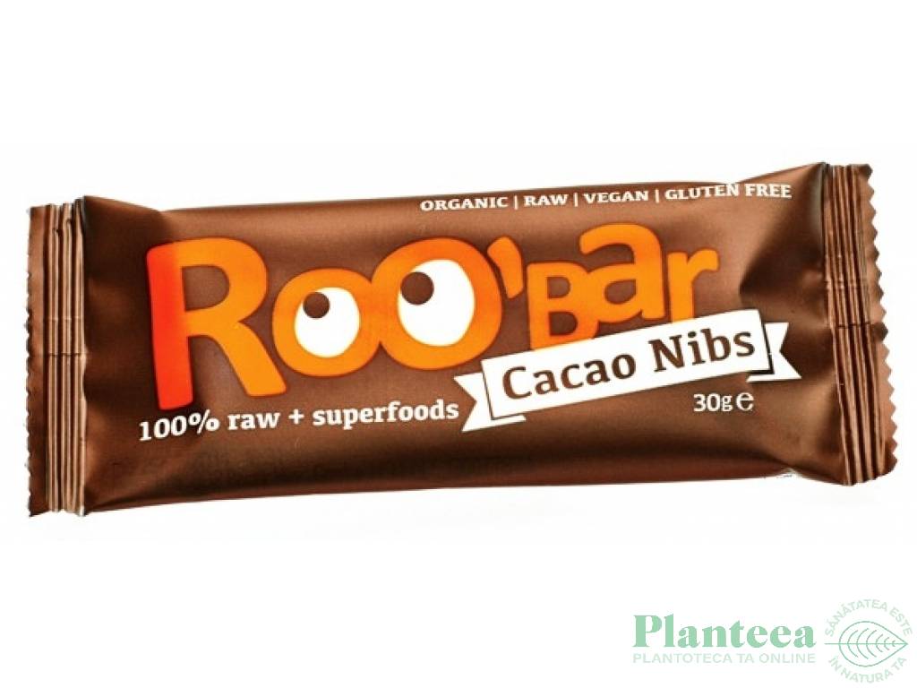 Baton cacao nibs migdale raw bio 30g - ROOBAR