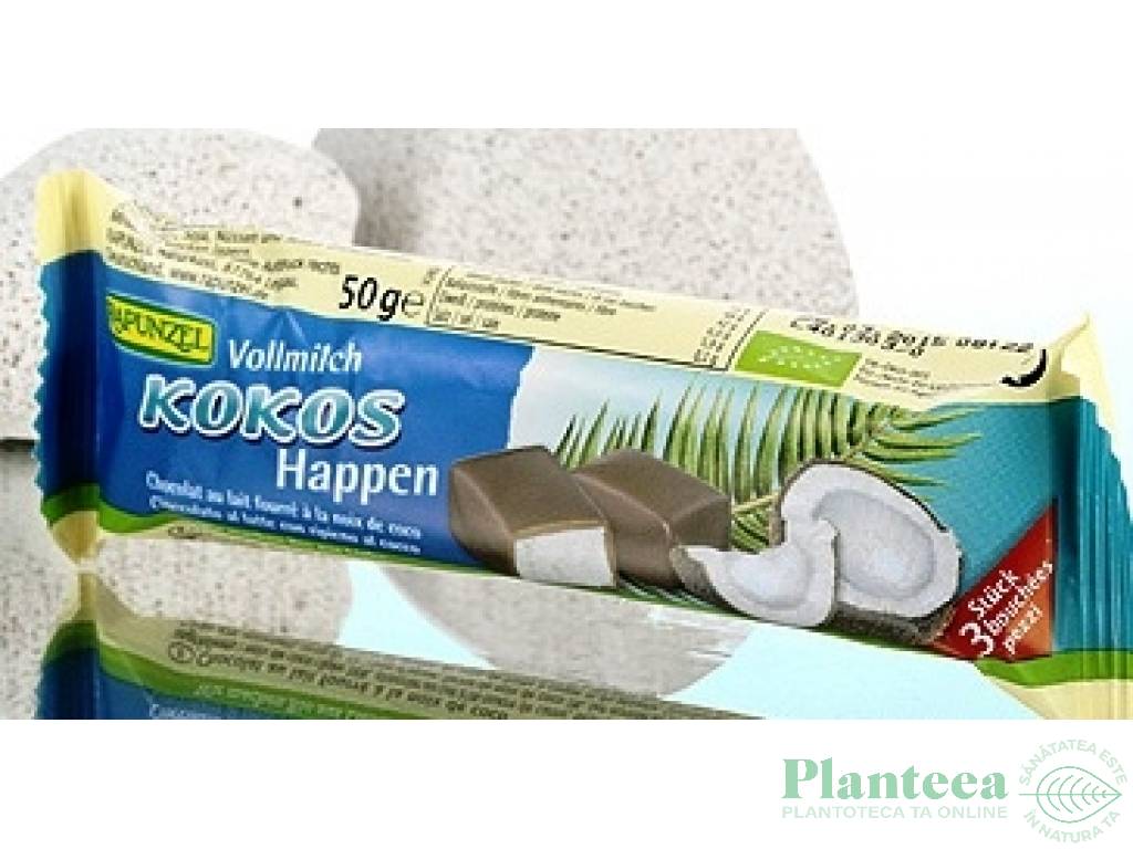 Baton cocos glazura ciocolata lapte eco 50g - RAPUNZEL