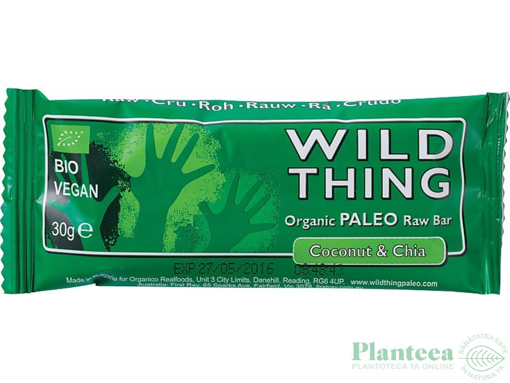 Baton paleo raw cocos seminte chia eco 30g - WILD THING