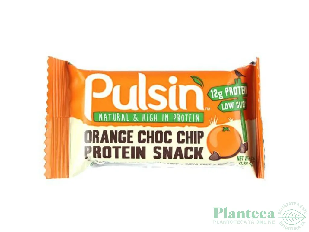 Baton proteic portocala chipsuri ciocolata 50g - PULSIN