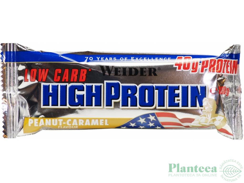 Baton proteic 40% HighProtein arahide caramel 100g - WEIDER