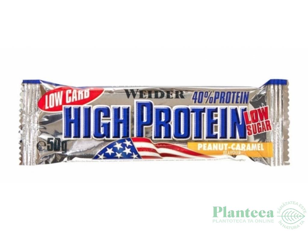 Baton proteic 40% HighProtein arahide caramel 50g - WEIDER