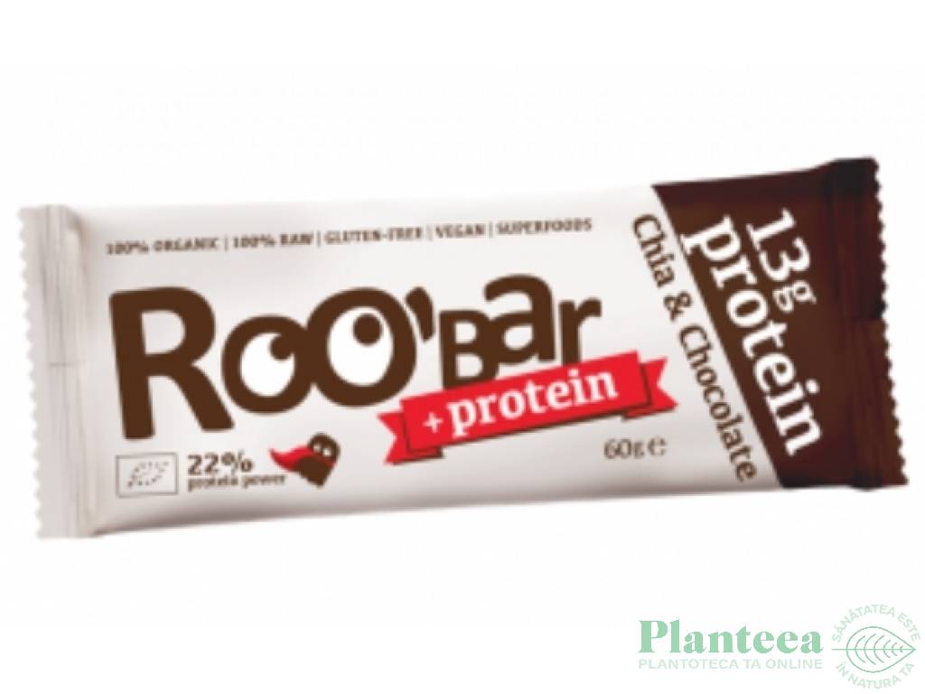 Baton proteic chia ciocolata raw bio 60g - ROOBAR