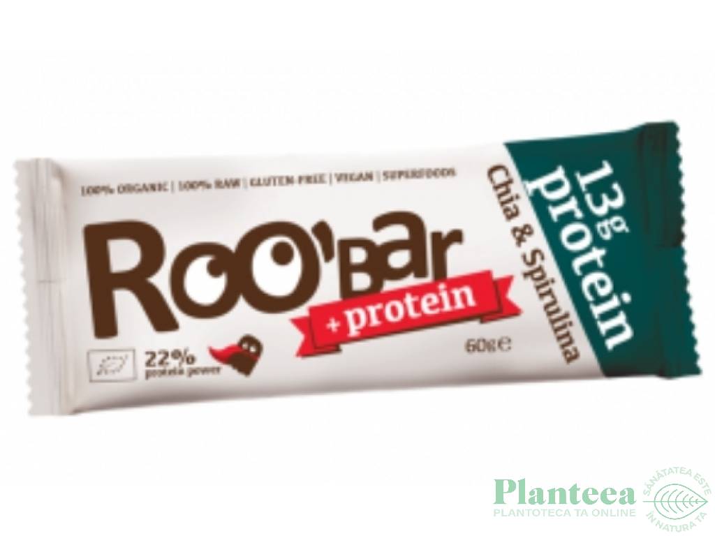 Baton proteic chia spirulina raw bio 60g - ROOBAR