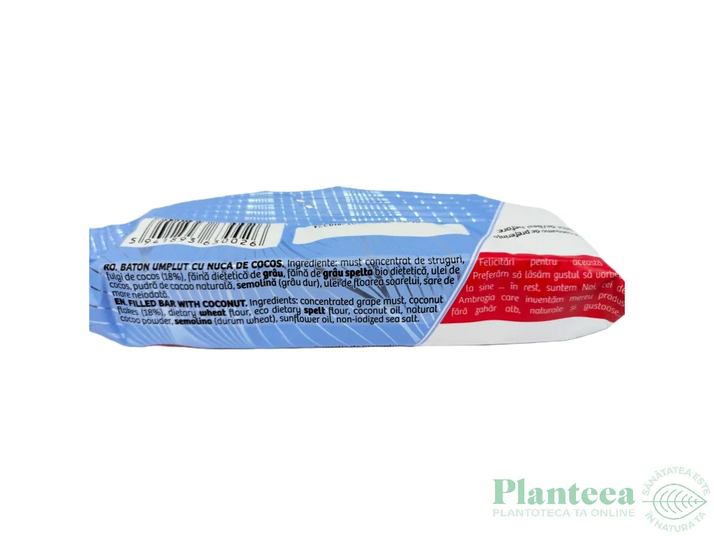 Baton vegan umplut nuca cocos fara zahar 60g - AMBROZIA