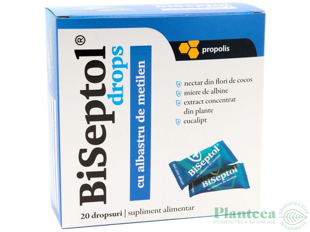 Dropsuri BiSeptol albastru metilen propolis 20cp - DACIA PLANT