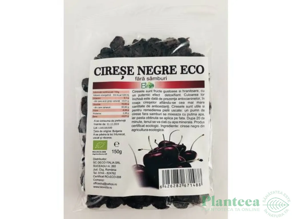 Cirese negre uscate fara samburi 200g - DECO ITALIA