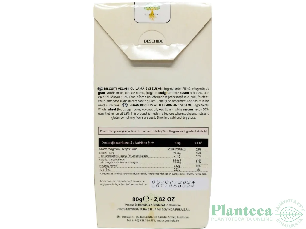 Biscuiti vegani integrali lamaie susan 80g - GOVINDA