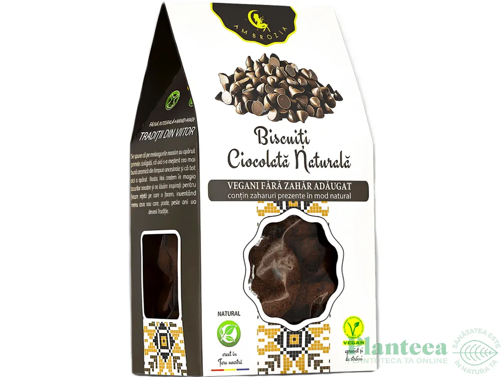 Biscuiti vegani ciocolata naturala fara zahar 130g - AMBROZIA