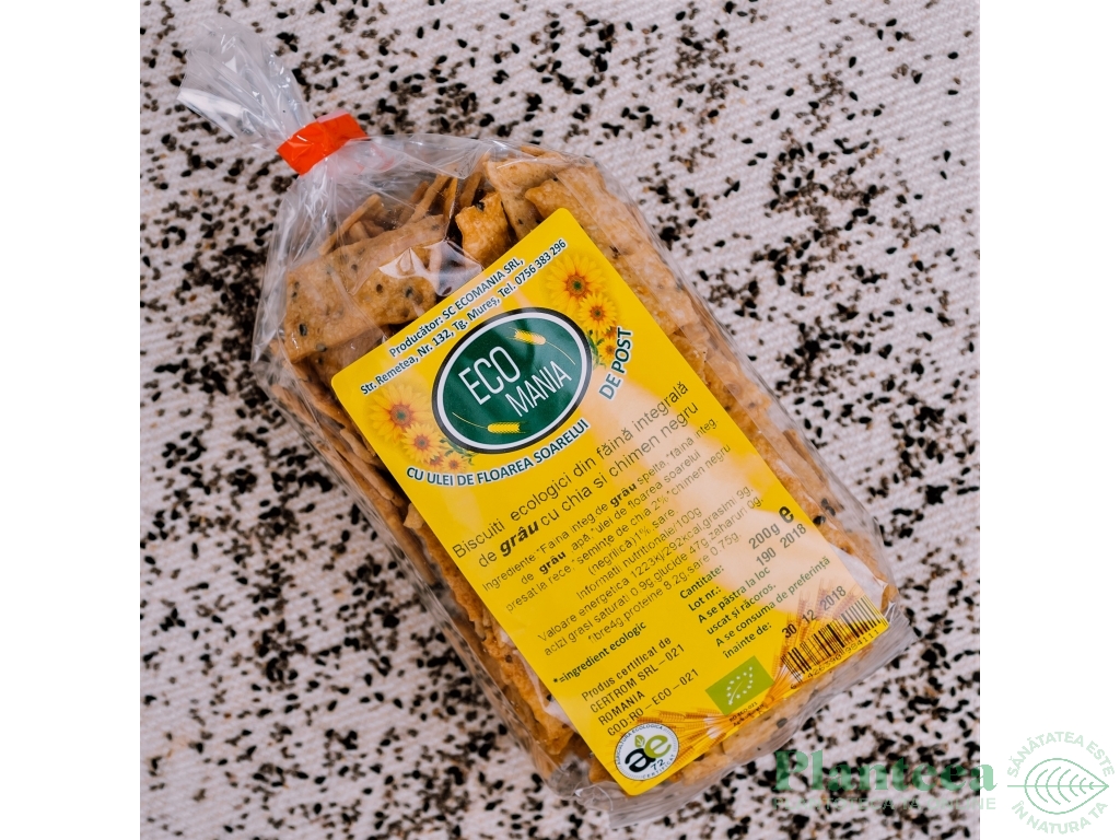 Biscuiti integrali seminte chia chimion negru eco 200g - ECOMANIA