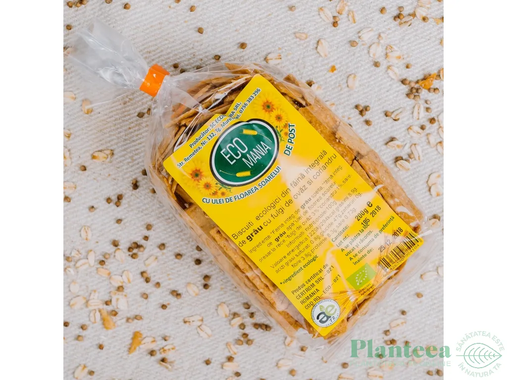Biscuiti integrali fulgi ovaz coriandru eco 200g - ECOMANIA