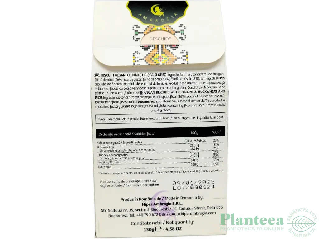 Biscuiti vegani naut hrisca orez fara zahar fara gluten 130g - AMBROZIA