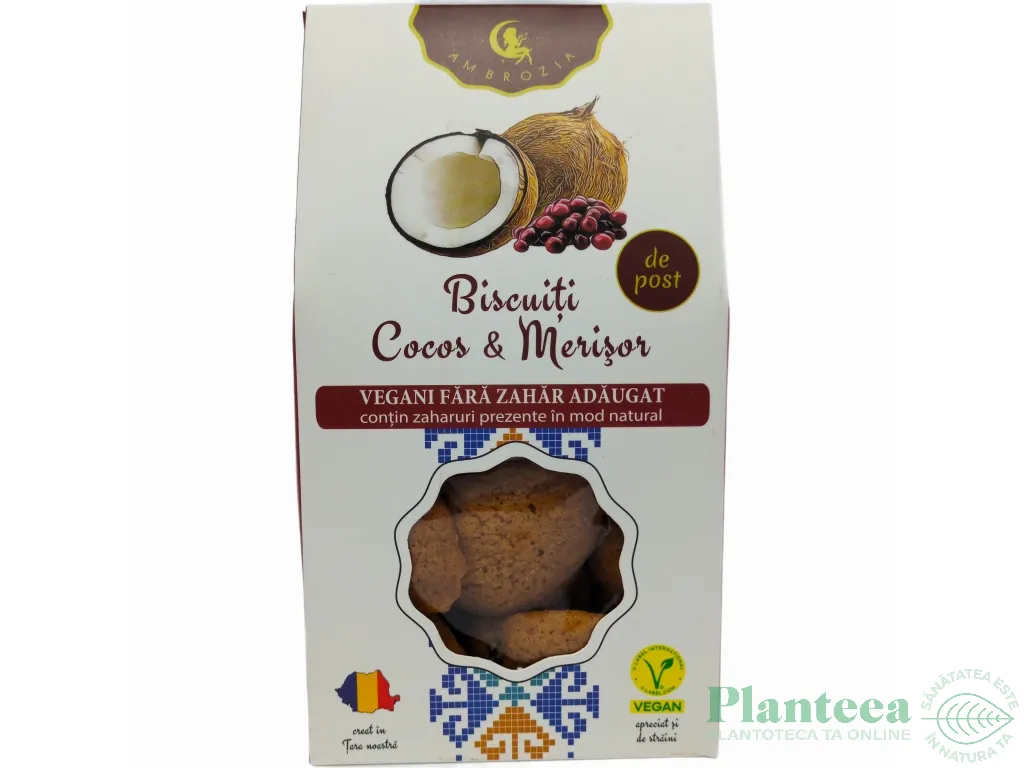 Biscuiti vegani cocos merisor fara zahar 130g - AMBROZIA