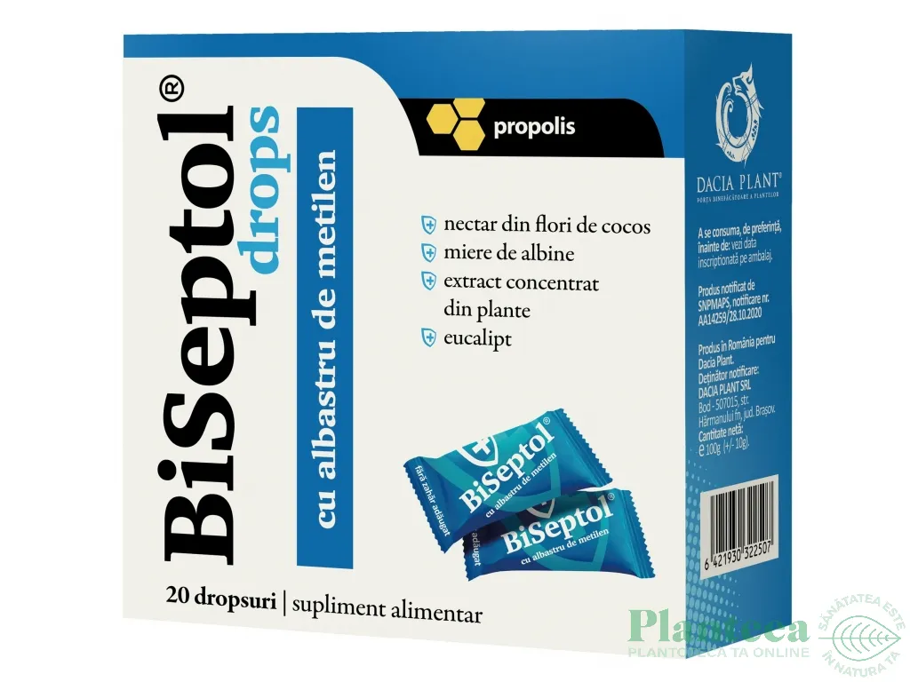 Dropsuri BiSeptol albastru metilen echinaceea 20cp - DACIA PLANT