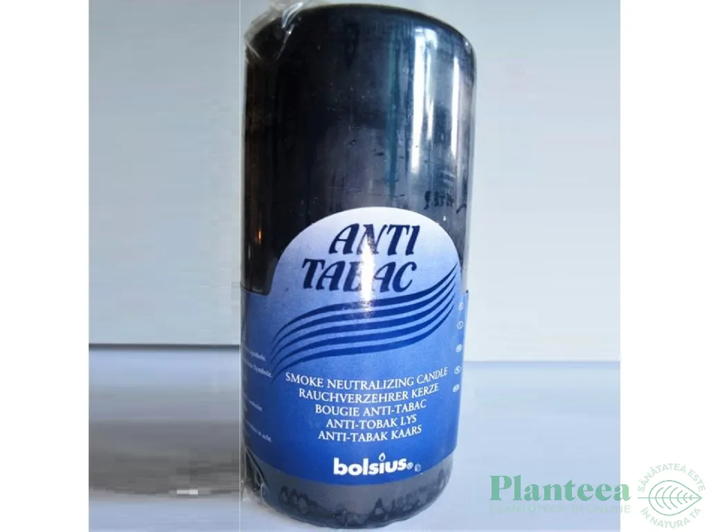 Lumanare parfumata stalp 33h antitabac albastru inchis 260g - BOLSIUS