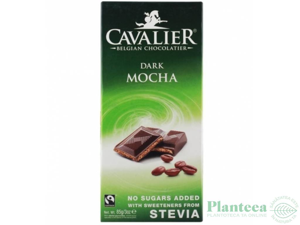 Ciocolata neagra 55%cacao belgiana cu crema moca fara zahar 85g - CAVALIER