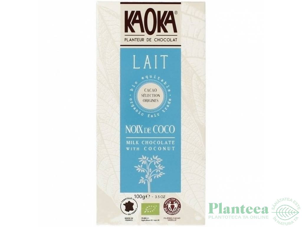 Ciocolata lapte cu cocos eco 100g - KAOKA