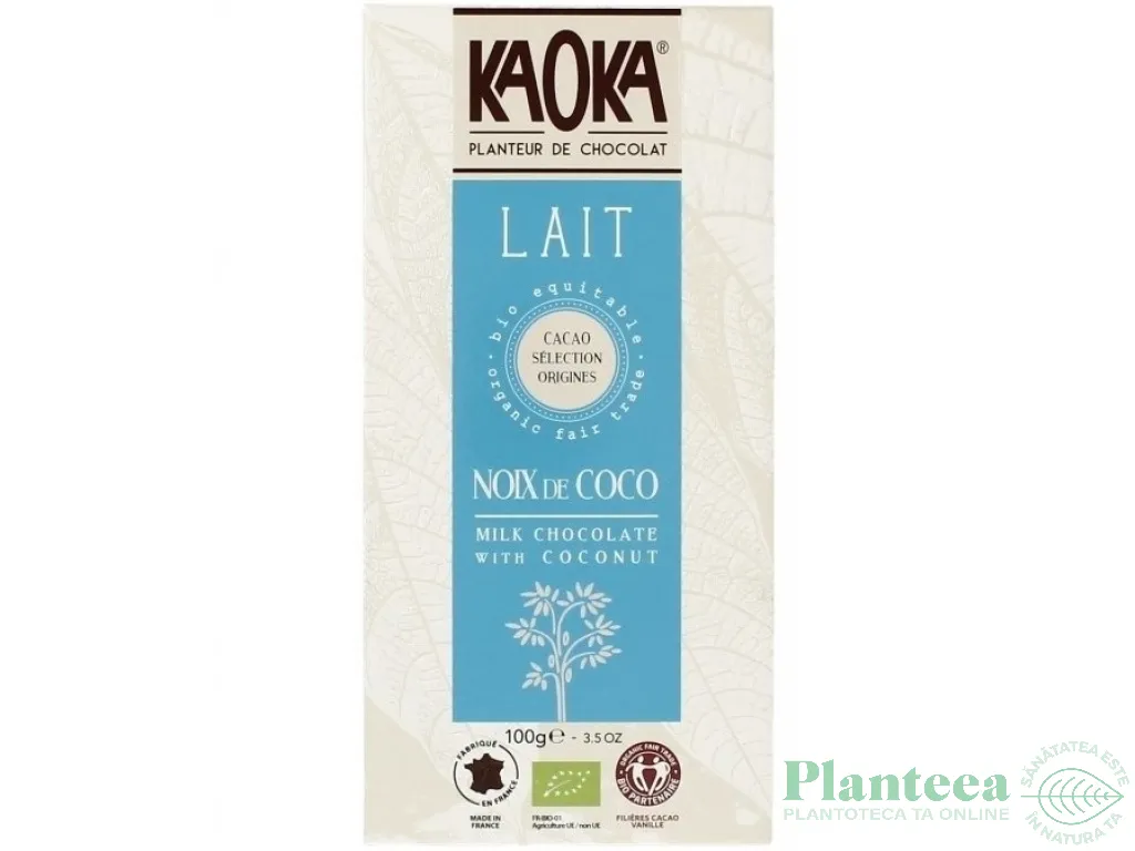 Ciocolata lapte cu cocos eco 100g - KAOKA