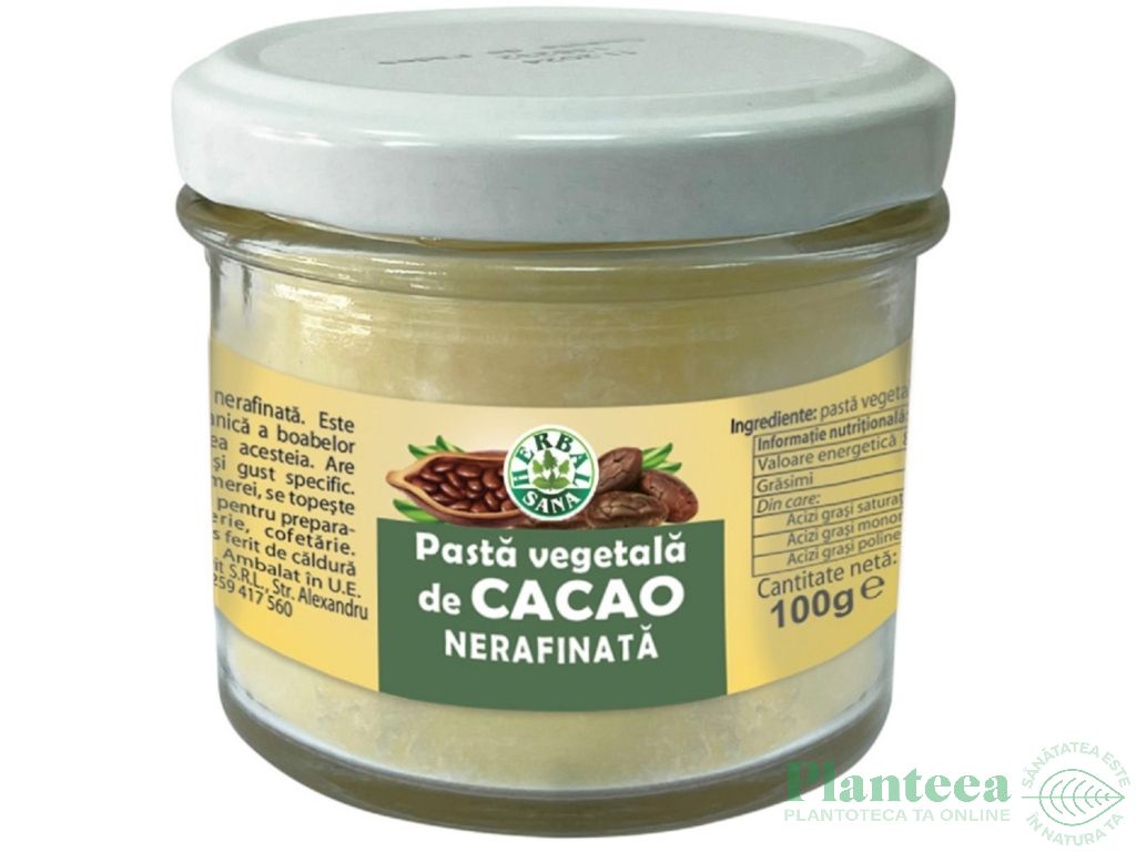 Pasta vegetala cacao nerafinata 100g - HERBAL SANA