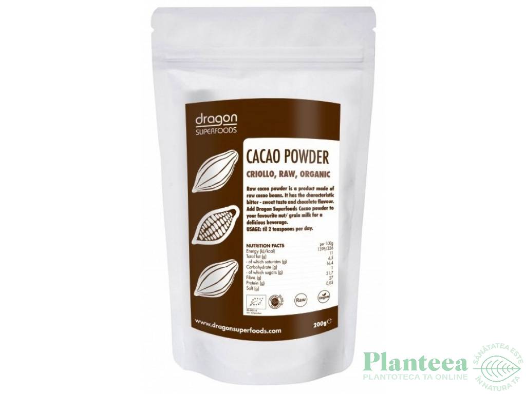 Cacao pulbere raw eco 200g - DRAGON SUPERFOODS