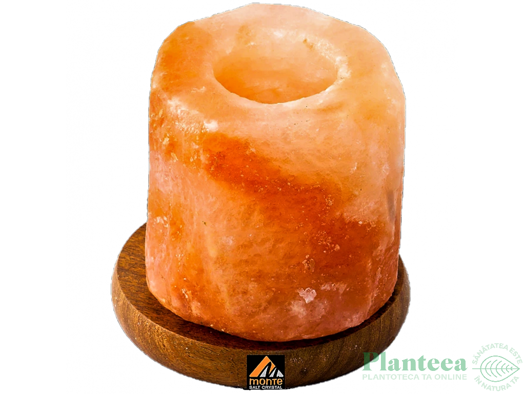 Candela sare himalaya Natur suport lemn 1~1,5kg - MONTE SALT CRYSTAL