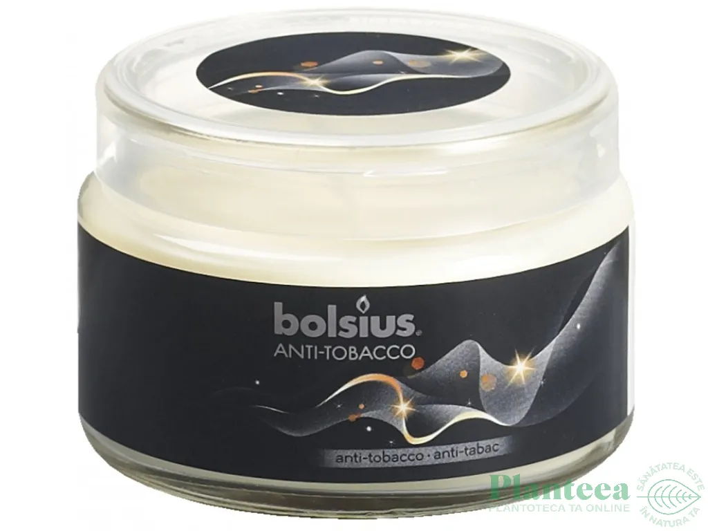 Lumanare parfumata pahar cu capac 26h antitabac 370g - BOLSIUS