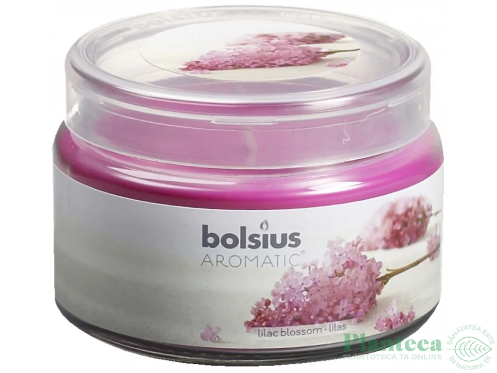 Lumanare parfumata pahar cu capac 26h liliac 370g - BOLSIUS