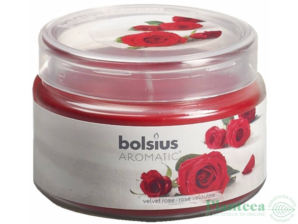 Lumanare parfumata pahar cu capac 26h trandafir 370g - BOLSIUS