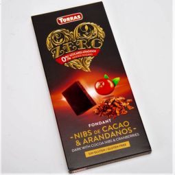 Ciocolata neagra 52%cacao nibs merisoare fara zahar 125g - TORRAS